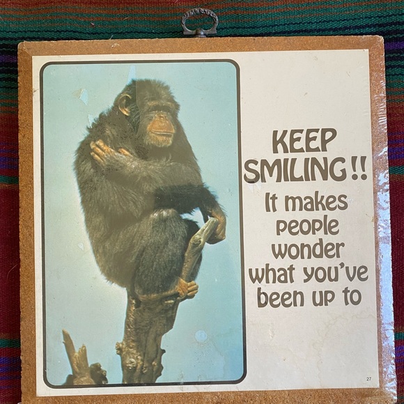 VTG 77’ Monkeydoin’s New and Sealed Plaque Cork Style Picture Art. 9”x9” - Picture 4 of 6
